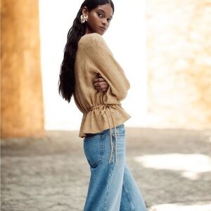 NEW H&M Pointelle-Knit Peplum Top Beige Size Medium